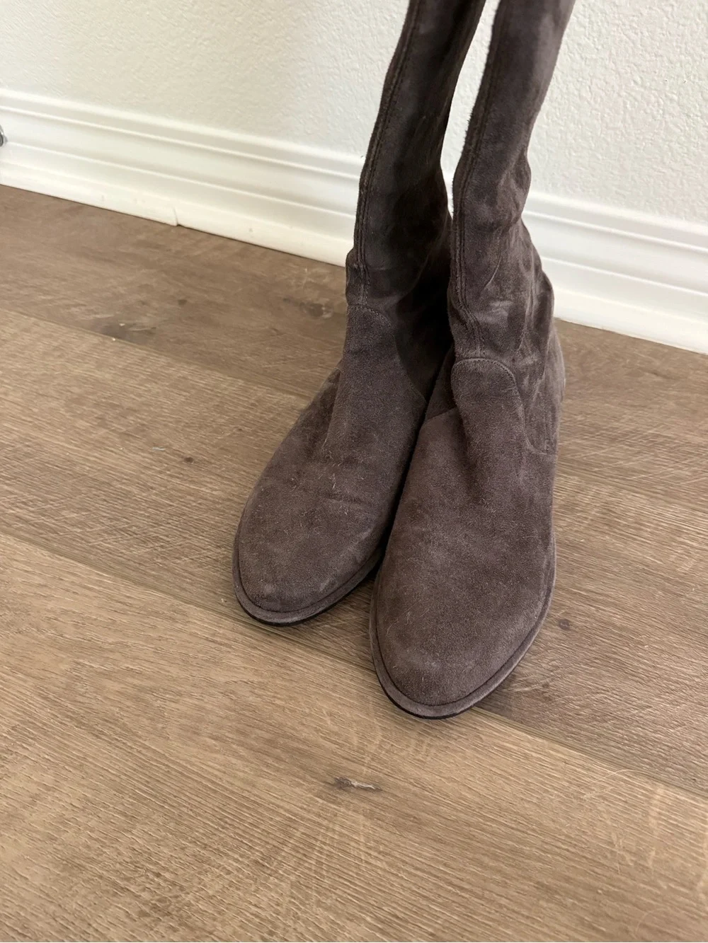 Stuart Weitzman Lowland Over-the-Knee Suede Flat Boots - Dark Gray